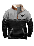DMOYALA Western Fleece Jackets Men Aztec Fleece Fuzzy Pullover Winter Half Zip Stand Collar Vintage Western Sweater Pockets Men Western Jacket Fall Winter Western Sweatshirts Black Grey L