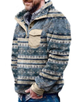 LOAIHA Mens Aztec Print Fleece Jackets Fuzzy Sherpa Pullover Retro Western Sweatshirts Winter Button Up Warm Sweaters with Pockets